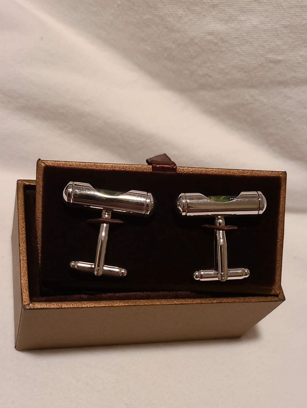 Cuff Links Liquid Level Wood Carpenter Construction Engineer Silver Green NWT